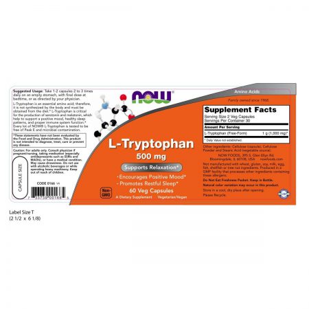 L-Tryptophan, 500mg, 60 Veg Capsules