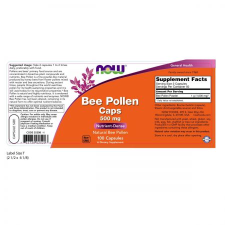 Bee Pollen Caps, 500mg, 100 Capsules