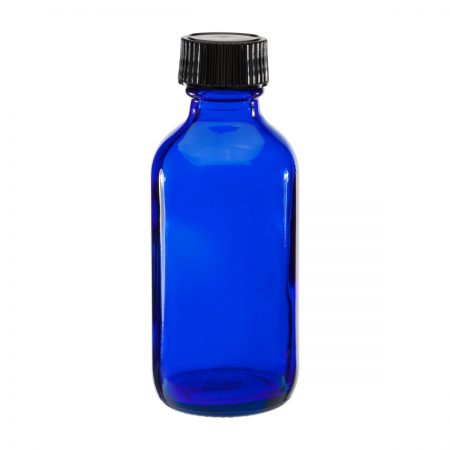 Blue Cobalt Bottle w/ black plastic cap 2 oz