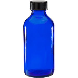 Blue Cobalt Bottle w/ black plastic cap 4 oz