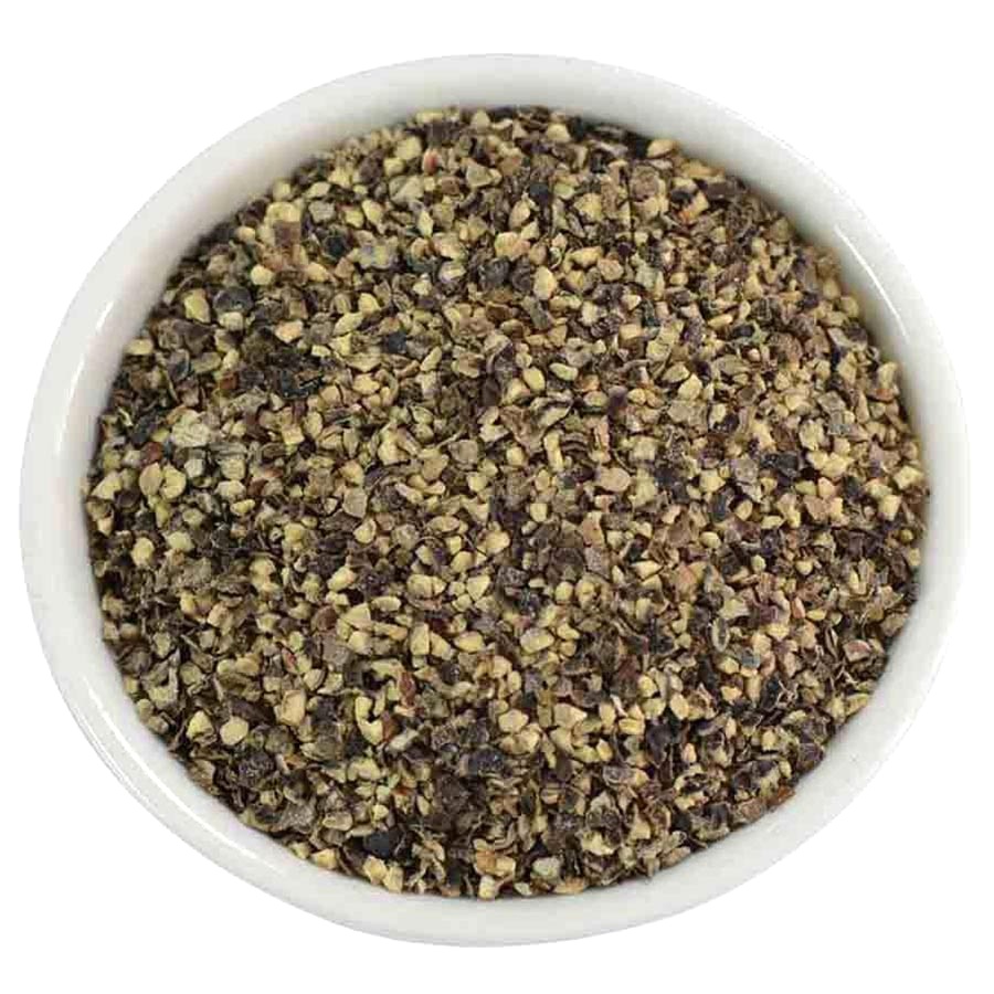 Peppercorns, Black, Quarter-Cracked Butcher Grind